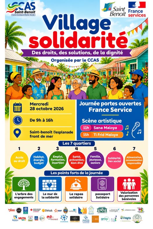 Affiche : Village solidarité à Saint-Benoît