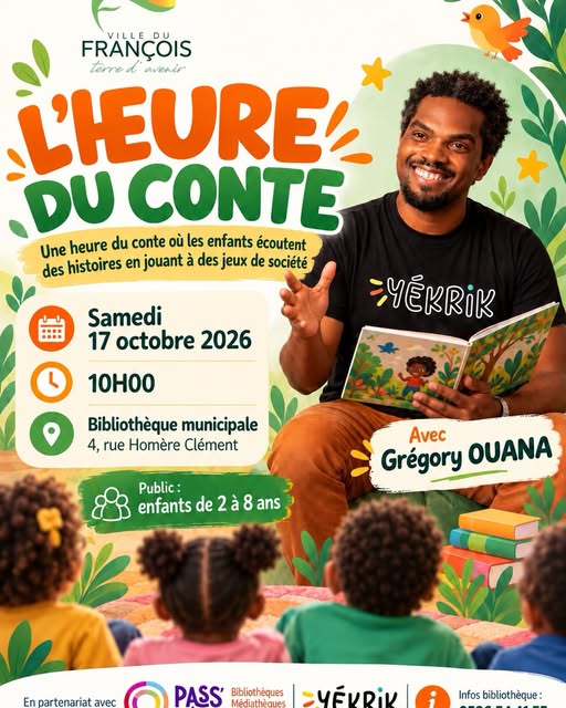Affiche : L'heure du conte à la bibliothèque municipale du François
