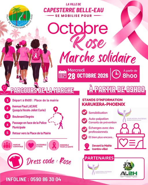 Affiche : Marche solidaire Octobre Rose - Capesterre Belle-Eau